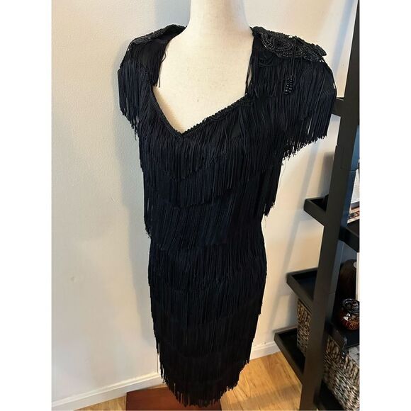 1920 style vintage dress back fringe size 8 - Picture 1 of 6
